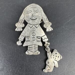 Vintage Cookie Lee Brooch/ Pin /Pendant Girl/Boy Silvertone Set Of Two